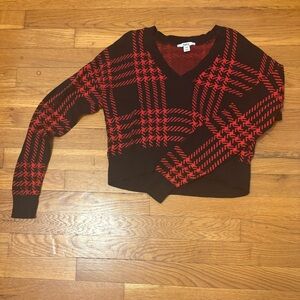 Bar III Red and Black V-Neck Sweater